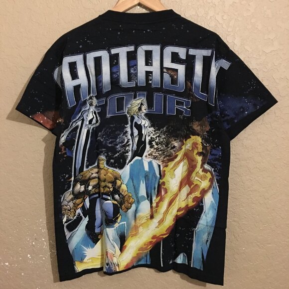 Fantastic Four Human Torch Ben Grimm Susan Storm Faded Black T-Shirt Large - Picture 3 of 5